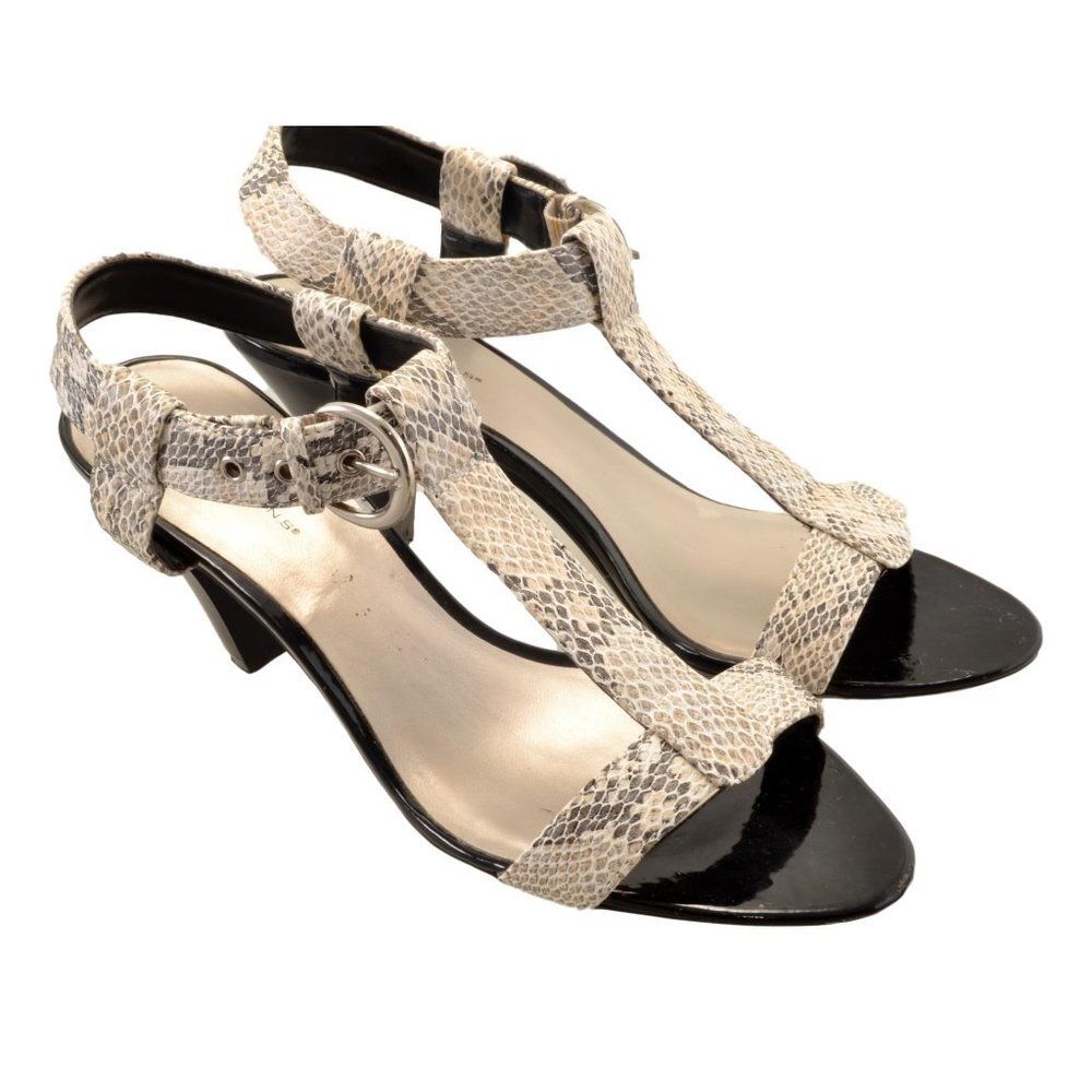 Predictions 78300 Women's Beige Snakeskin-Print Ankle-Strap Heels Size 8